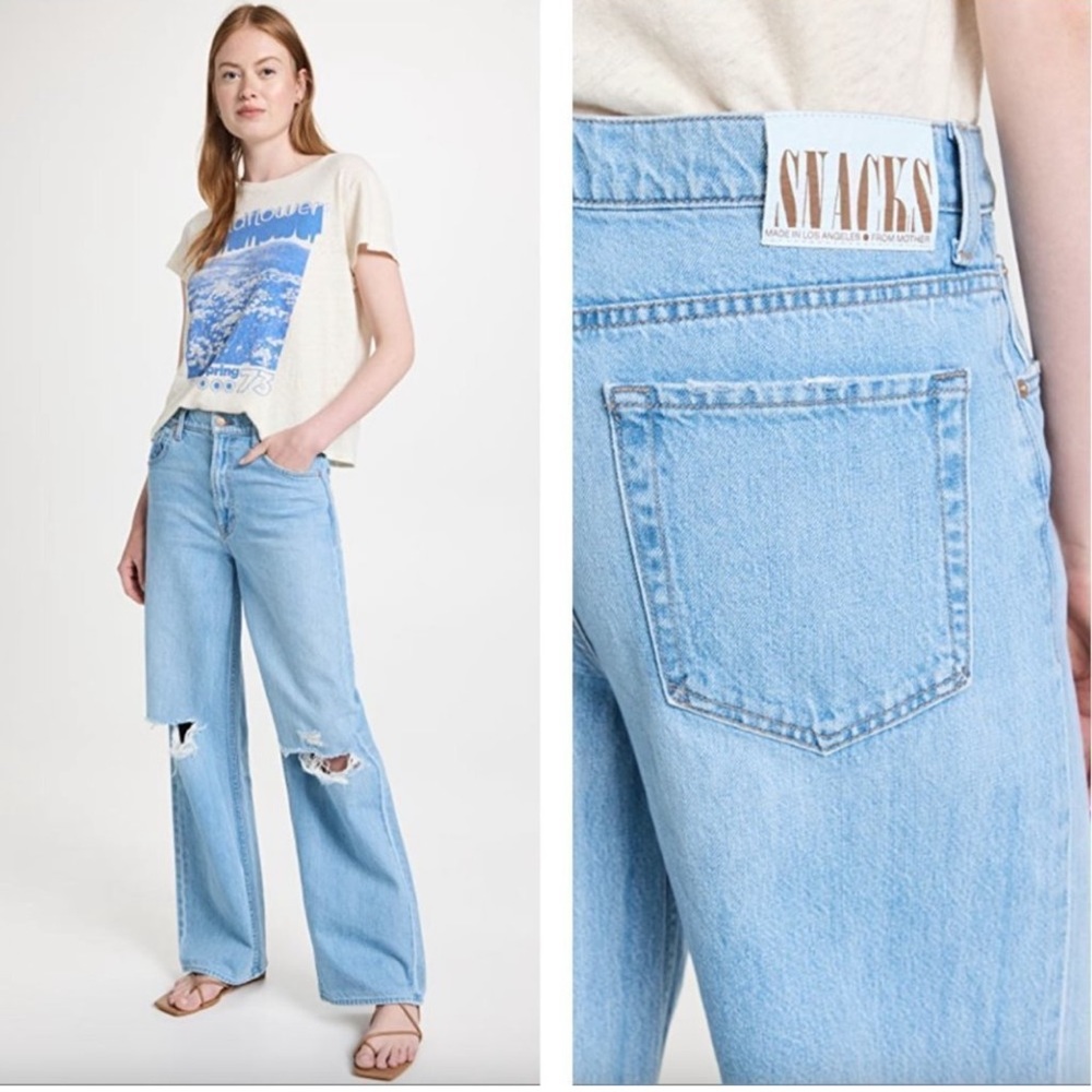 MOTHER Snacks High Rise Wide Leg Distressed Jean Fun Dip Puddle 26